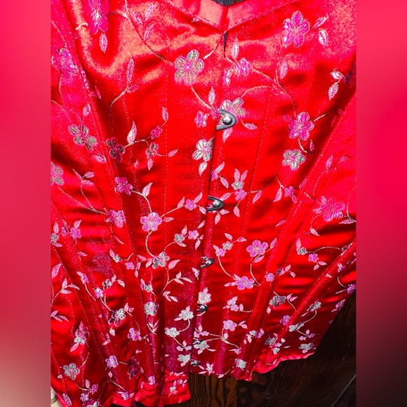 Custom HIGH QUALITY from London satin cotton with herring bone RED corset OSFM - Picture 17 of 17